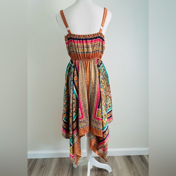Rusttydustty Scarf Print Hanky Hem Cami Bohemian Dress Size Small - Picture 5 of 11